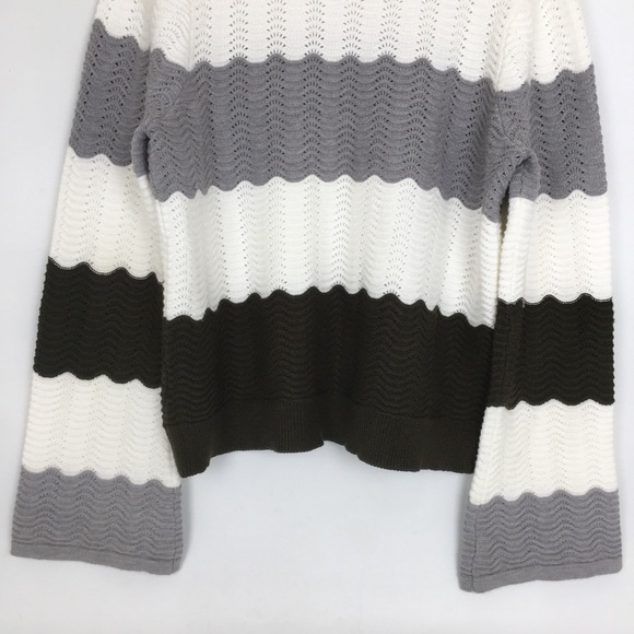 1. State Sweater Top Women’s Textured Pullover Grey White Green Striped Size L - Picture 11 of 14
